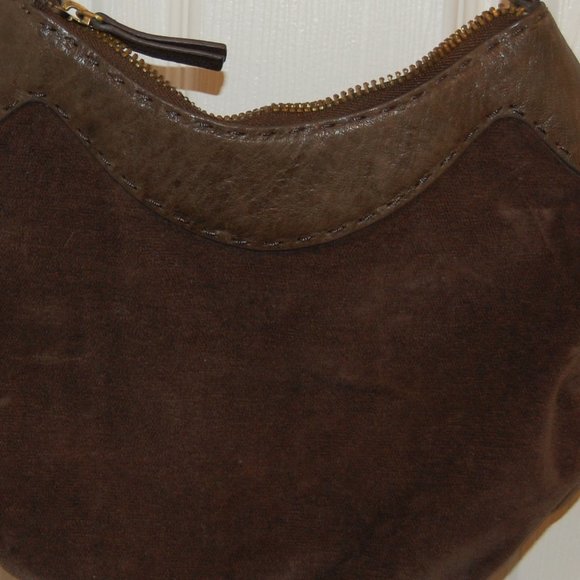 David & Scotti Brown Leather & Soft Material Small Purse W/ Embroidery& Beads - Picture 10 of 16